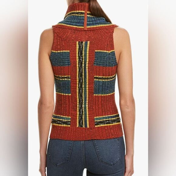 Free People Carly Striped Cowl Neck Sleeveless Sweater Top S Boho Hippie 70s - Picture 9 of 14